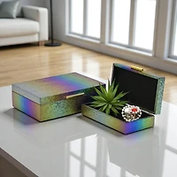Cheungs Rainbow Seascale Pattern Box Set With Gold Hardware Jewelry Organizer