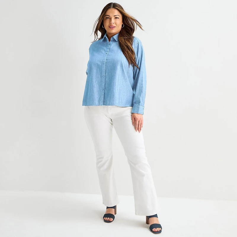 Liz Claiborne Womens Plus Fitted Long Sleeve Regular Fit Button-Down Shirt