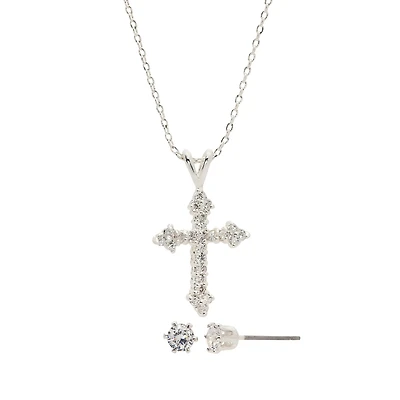 Sparkle Allure Womens 1 1/2 CT. T.W. Cubic Zirconia Pure Silver Over Brass Cross 2-pc. Jewelry Set