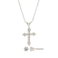 Sparkle Allure Womens 1 1/2 CT. T.W. Cubic Zirconia Pure Silver Over Brass Cross 2-pc. Jewelry Set