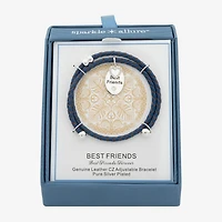 Sparkle Allure Navy Blue Leather Coil Best Friend Womens Cubic Zirconia Pure Silver Over Brass Heart Oval Charm Bracelet