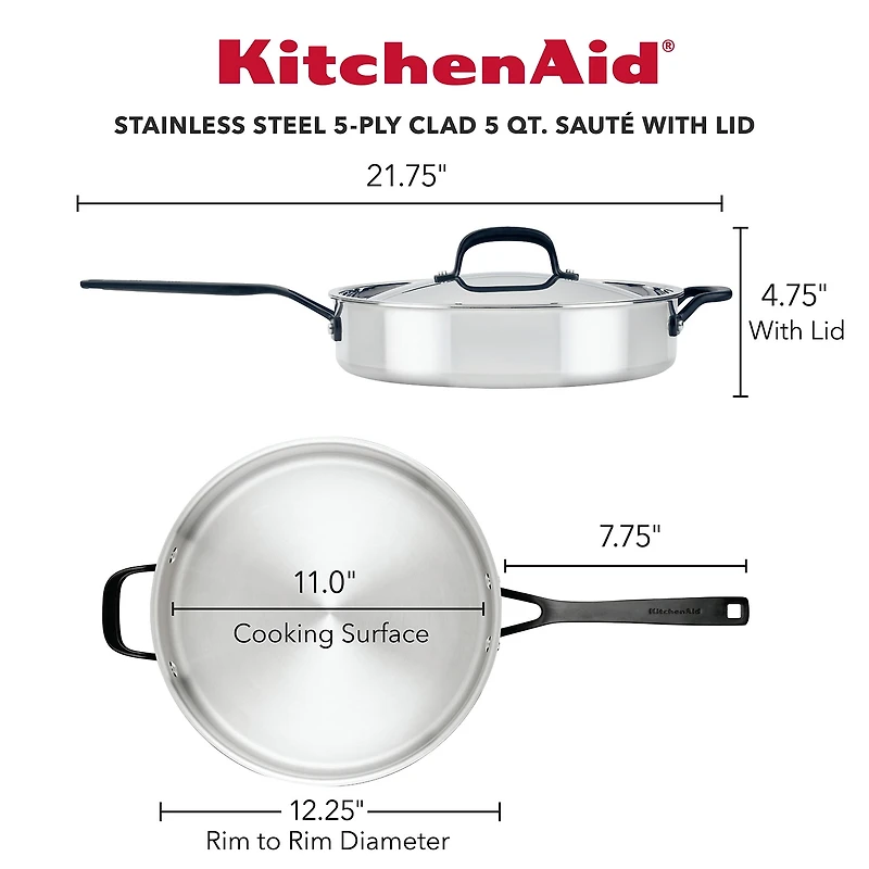 KitchenAid 5-Ply Clad Stainless Steel 5-qt. Saute Pan with Lid
