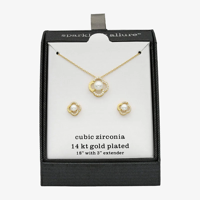 Sparkle Allure Womens Cubic Zirconia Simulated Pearl 14K Gold Over Brass 2-pc. Jewelry Set