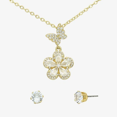 Sparkle Allure Womens Cubic Zirconia 14K Gold Over Brass Butterfly Flower 2-pc. Jewelry Set