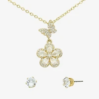Sparkle Allure Womens Cubic Zirconia 14K Gold Over Brass Butterfly Flower 2-pc. Jewelry Set