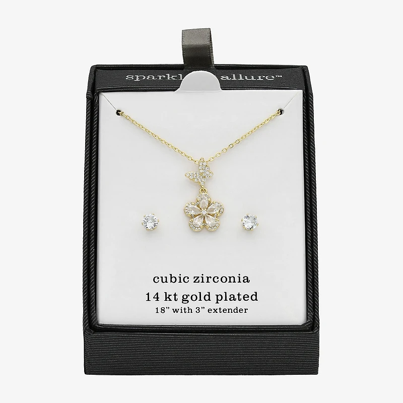 Sparkle Allure Womens Cubic Zirconia 14K Gold Over Brass Butterfly Flower 2-pc. Jewelry Set
