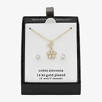 Sparkle Allure Womens Cubic Zirconia 14K Gold Over Brass Butterfly Flower 2-pc. Jewelry Set