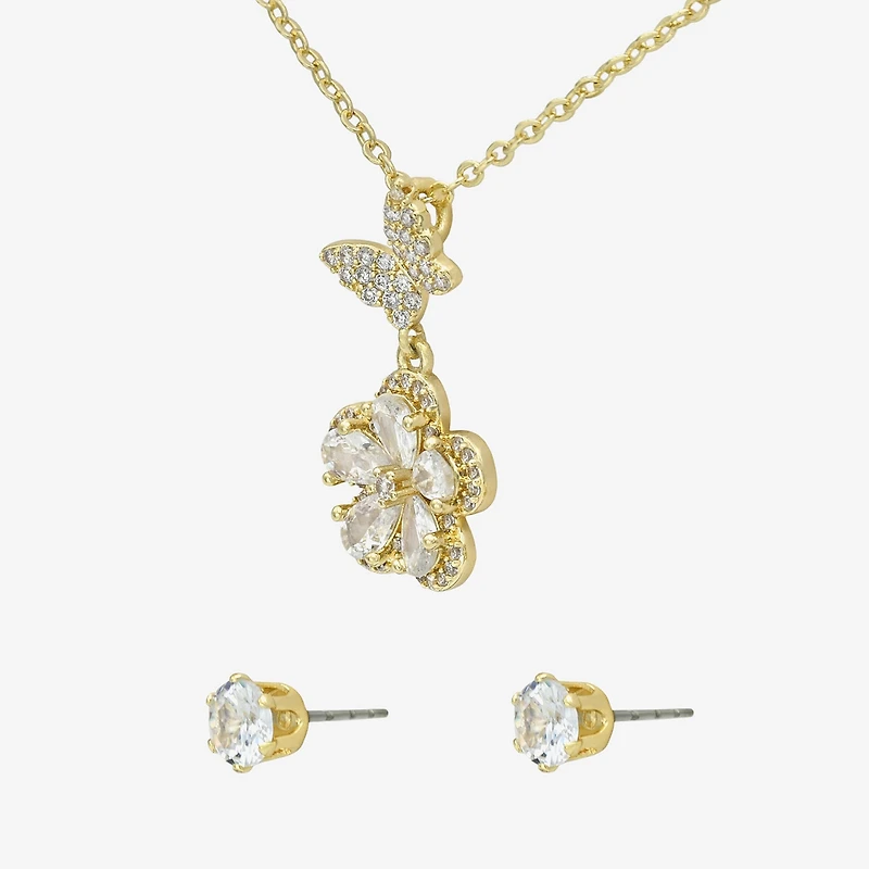 Sparkle Allure Womens Cubic Zirconia 14K Gold Over Brass Butterfly Flower 2-pc. Jewelry Set