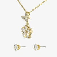 Sparkle Allure Womens Cubic Zirconia 14K Gold Over Brass Butterfly Flower 2-pc. Jewelry Set
