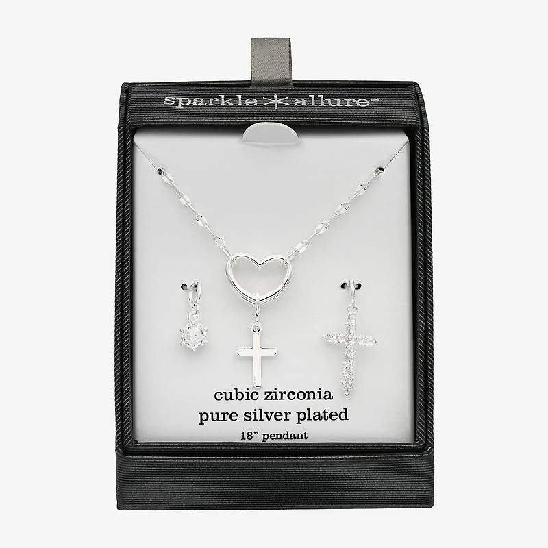 Sparkle Allure Womens Cubic Zirconia Cross 3-pc. Pendant Necklace Set