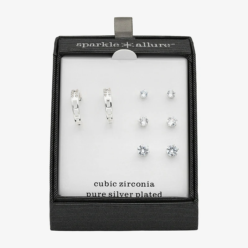 Sparkle Allure Womens Cubic Zirconia Round 4 Pair Earring Set