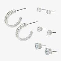 Sparkle Allure Womens Cubic Zirconia Round 4 Pair Earring Set