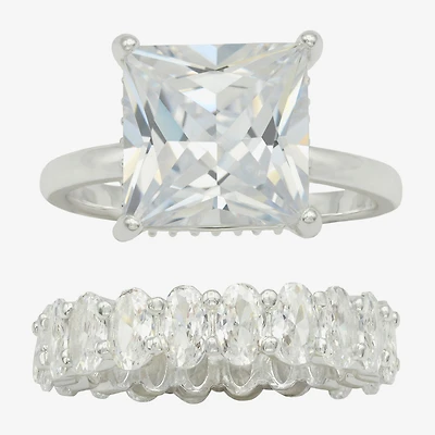 Sparkle Allure Womens Cubic Zirconia Pure Silver Over Brass Ring Set