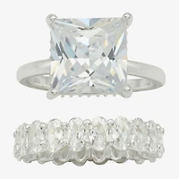 Sparkle Allure Womens Cubic Zirconia Pure Silver Over Brass Ring Set