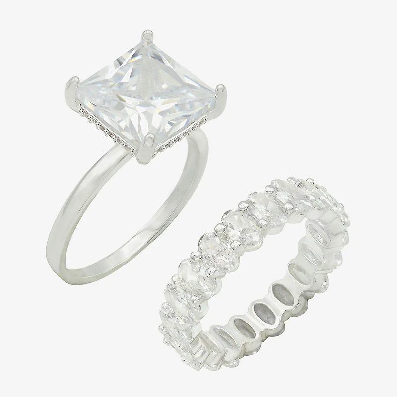 Sparkle Allure Womens Cubic Zirconia Pure Silver Over Brass Ring Set