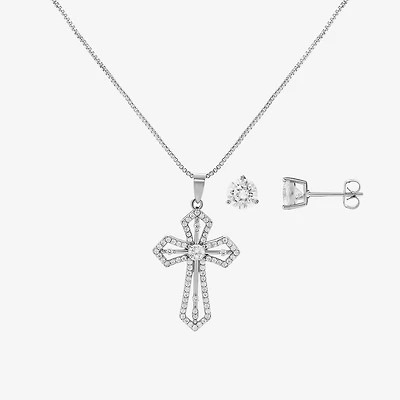 Sparkle Allure Womens Cubic Zirconia Pure Silver Over Brass Cross 2-pc. Jewelry Set