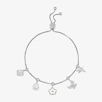 Sparkle Allure Womens White Cubic Zirconia Pure Silver Over Brass Flower Charm Bracelet