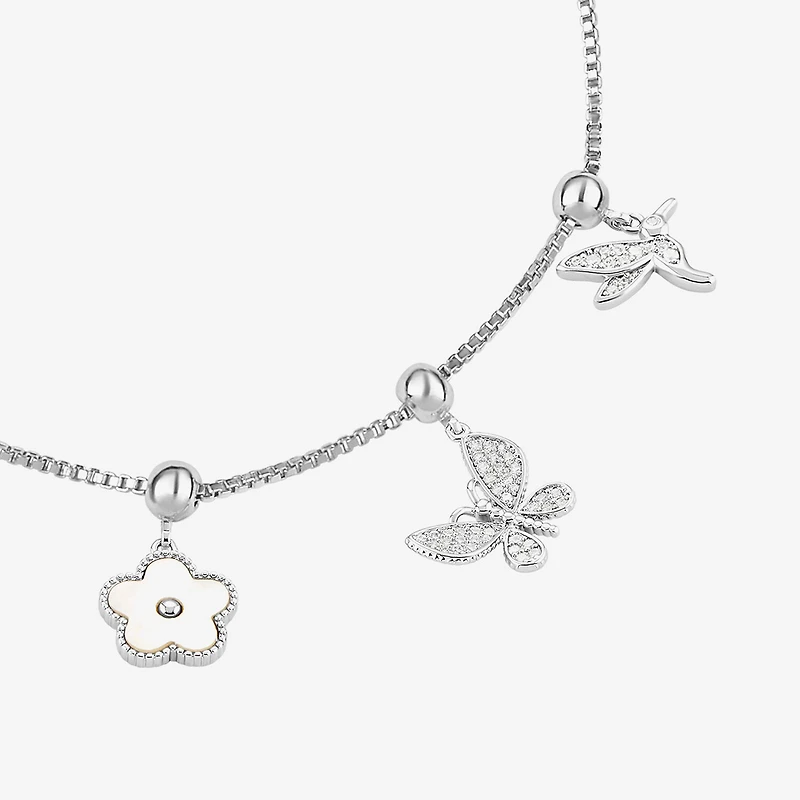 Sparkle Allure Womens White Cubic Zirconia Pure Silver Over Brass Flower Charm Bracelet