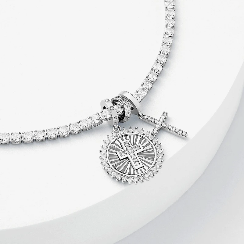 Sparkle Allure Womens Multi Color Cubic Zirconia Pure Silver Over Brass Cross Charm Bracelet
