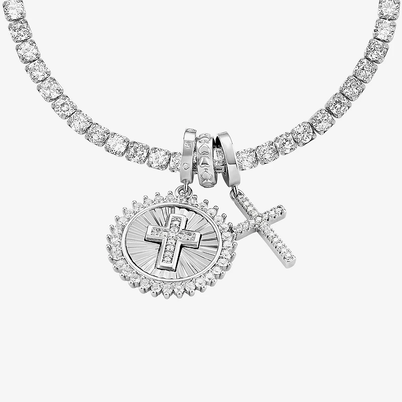 Sparkle Allure Womens Multi Color Cubic Zirconia Pure Silver Over Brass Cross Charm Bracelet