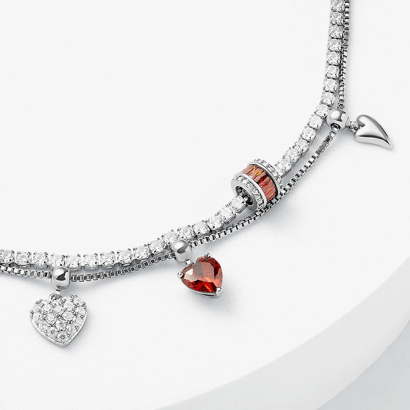 Sparkle Allure Womens Multi Color Cubic Zirconia Pure Silver Over Brass Heart Charm Bracelet