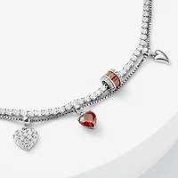 Sparkle Allure Womens Multi Color Cubic Zirconia Pure Silver Over Brass Heart Charm Bracelet