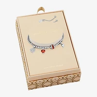 Sparkle Allure Womens Multi Color Cubic Zirconia Pure Silver Over Brass Heart Charm Bracelet