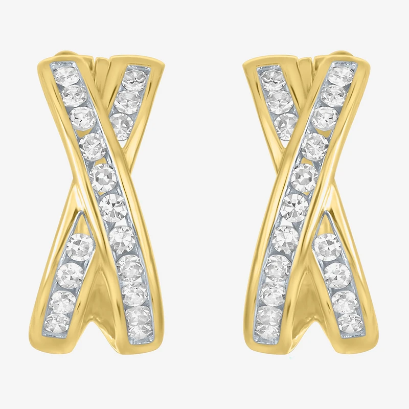 (G-H / I1-I2) Womens 1/3 CT. T.W. Lab Grown White Diamond 10K Gold 12.8mm Hoop Earrings