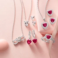 Yes, Please! Womens Lab Created Red Ruby Sterling Silver Heart Halo Side Stone Cocktail Ring
