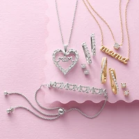 Yes, Please! "Mom" Womens 1/10 CT. T.W. Natural White Diamond Sterling Silver Heart Bolo Bracelet