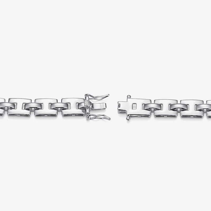 Mens Sterling Silver 8 / Inch Solid Link Round Id Bracelet
