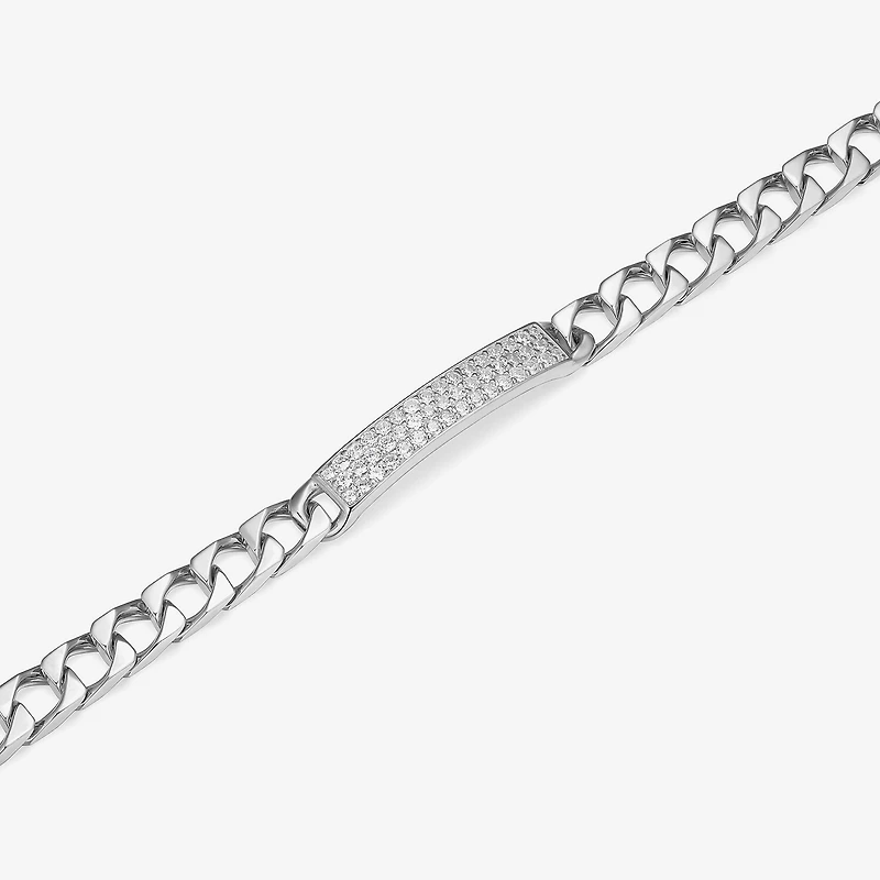 Mens Sterling Silver 8 Inch Solid Link Round Id Bracelet