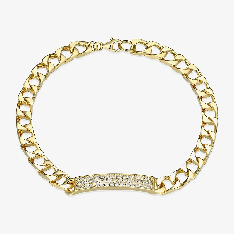 Mens 18K Gold Over Silver Sterling Silver 8 Inch Solid Link Round Id Bracelet