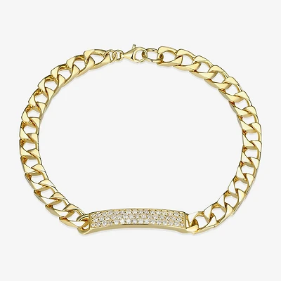 Mens 18K Gold Over Silver Sterling Silver 8 Inch Solid Link Round Id Bracelet