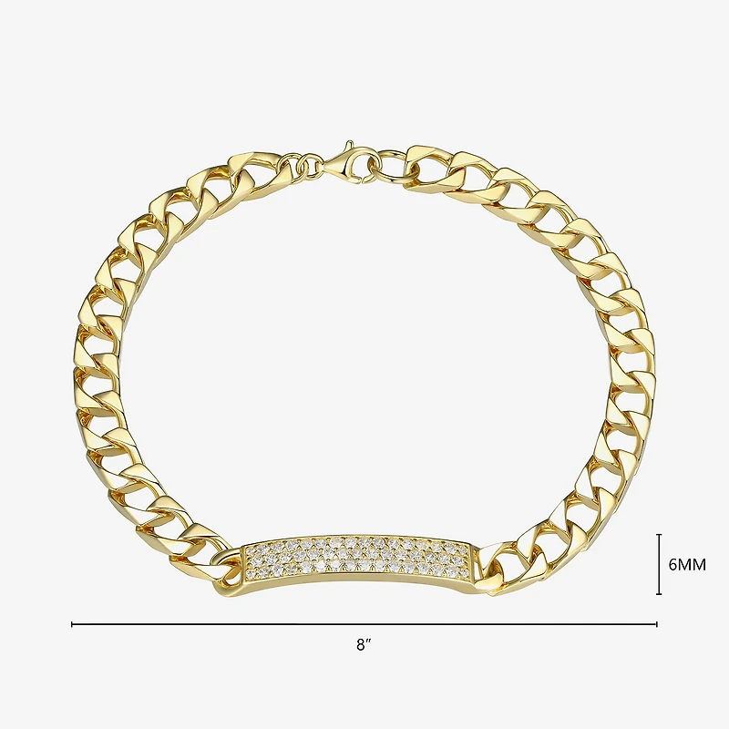Mens 18K Gold Over Silver Sterling Silver 8 Inch Solid Link Round Id Bracelet