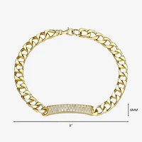 Mens 18K Gold Over Silver Sterling Silver 8 Inch Solid Link Round Id Bracelet