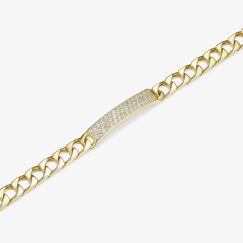 Mens 18K Gold Over Silver Sterling Silver 8 Inch Solid Link Round Id Bracelet