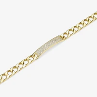 Mens 18K Gold Over Silver Sterling Silver 8 Inch Solid Link Round Id Bracelet