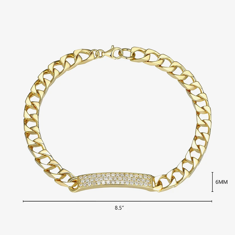 Mens 18K Gold Over Silver 8 1/2 Inch Solid Link Id Bracelet