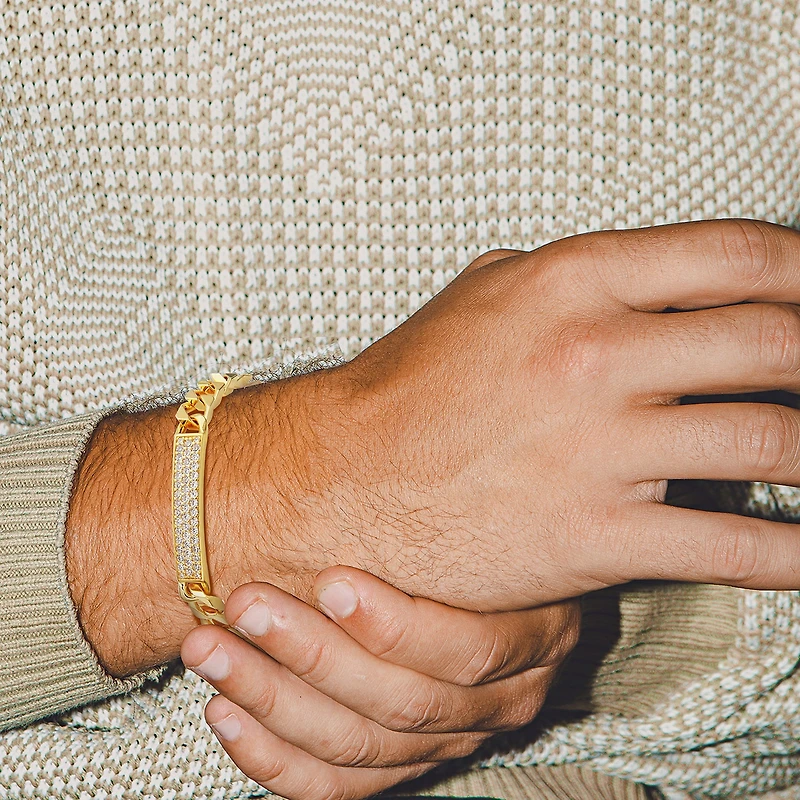 Mens 18K Gold Over Silver 8 1/2 Inch Solid Link Id Bracelet