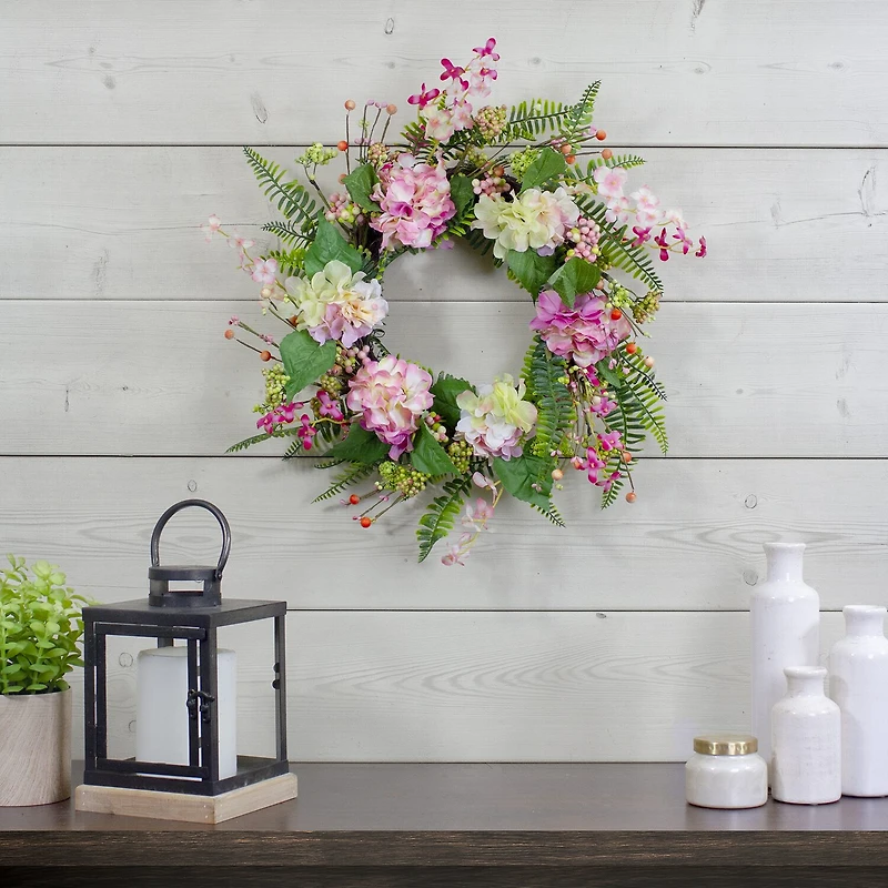 Northlight 20in Hydrangea Berry And Fern Pink Wreath