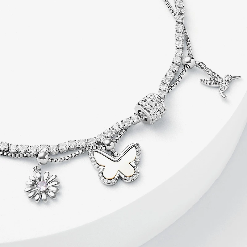 Sparkle Allure Womens White Cubic Zirconia Pure Silver Over Brass Butterfly Charm Bracelet