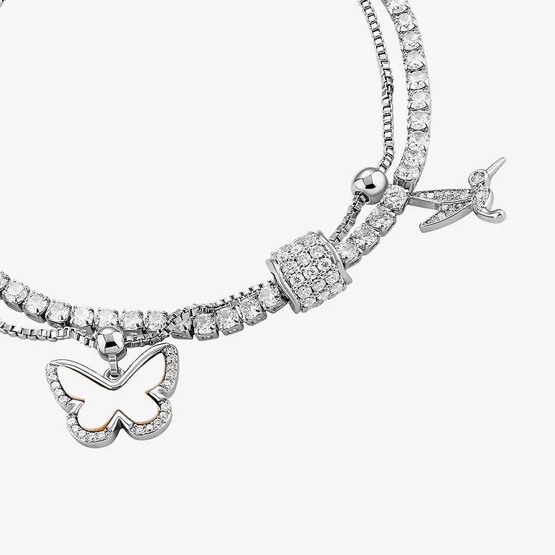 Sparkle Allure Womens White Cubic Zirconia Pure Silver Over Brass Butterfly Charm Bracelet