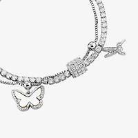 Sparkle Allure Womens White Cubic Zirconia Pure Silver Over Brass Butterfly Charm Bracelet