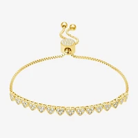 Sparkle Allure Womens White Crystal 14K Gold Over Brass Heart Bolo Bracelet