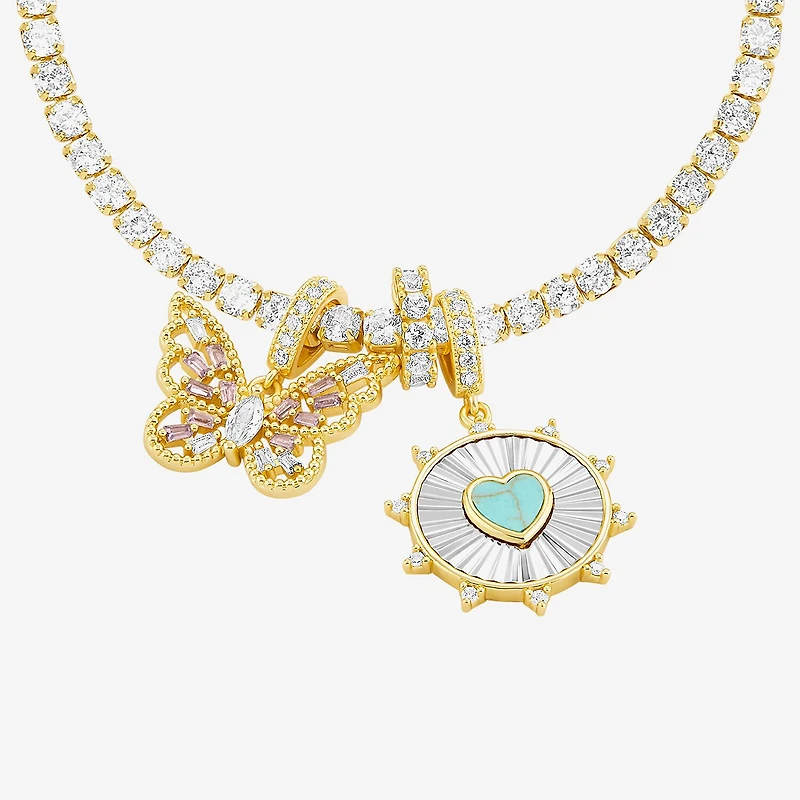 Sparkle Allure Womens Multi Color Cubic Zirconia 14K Gold Over Brass Heart Charm Bracelet