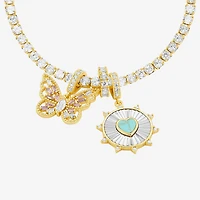 Sparkle Allure Womens Multi Color Cubic Zirconia 14K Gold Over Brass Heart Charm Bracelet