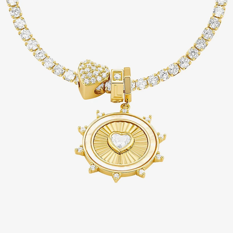 Sparkle Allure Womens White Cubic Zirconia 14K Gold Over Brass Heart Charm Bracelet