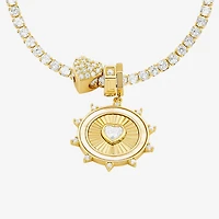 Sparkle Allure Womens White Cubic Zirconia 14K Gold Over Brass Heart Charm Bracelet