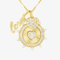 Sparkle Allure Womens White Cubic Zirconia 14K Gold Over Brass Heart 18 Inch Pendant Necklace